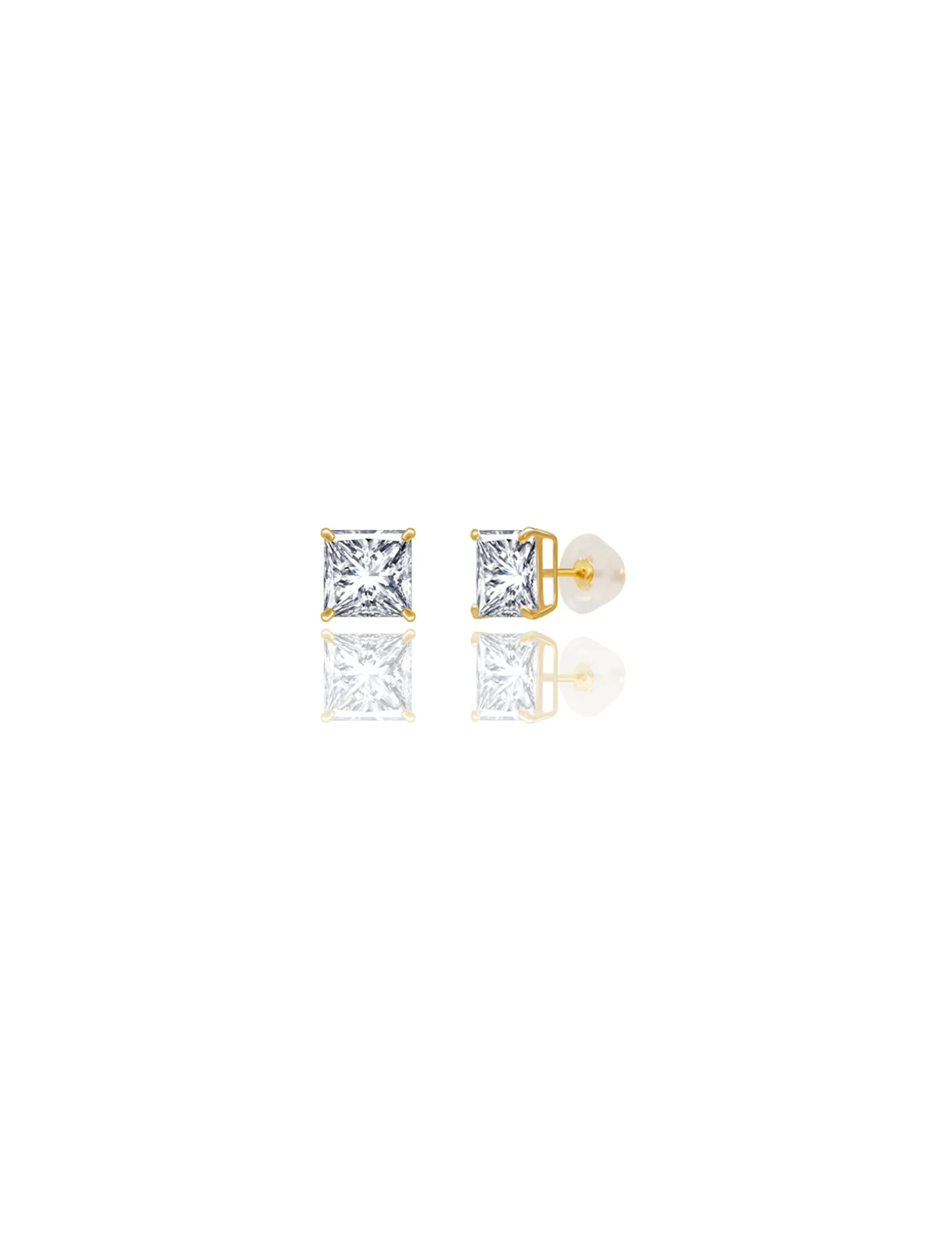 14K Yellow Gold 6MM Square CZ Pushback Stud Earrings