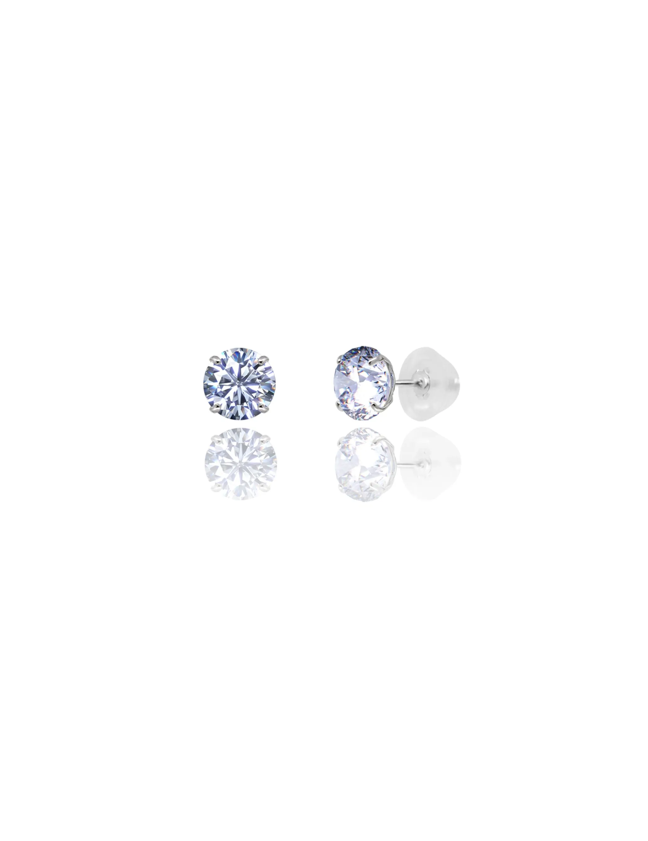 14K White Gold 6MM Round CZ Pushback Stud Earrings