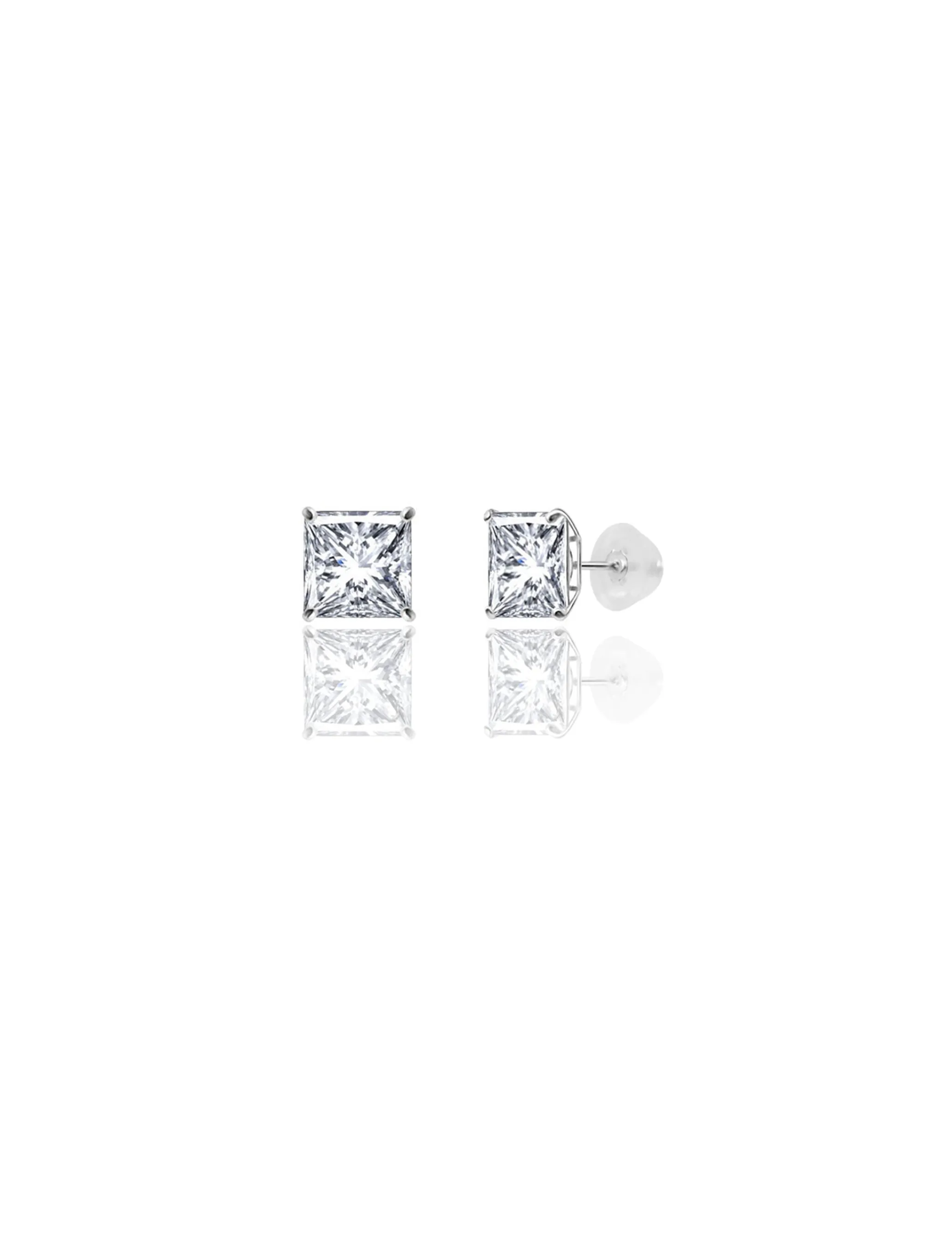 14K White Gold 7MM Square CZ Pushback Stud Earrings