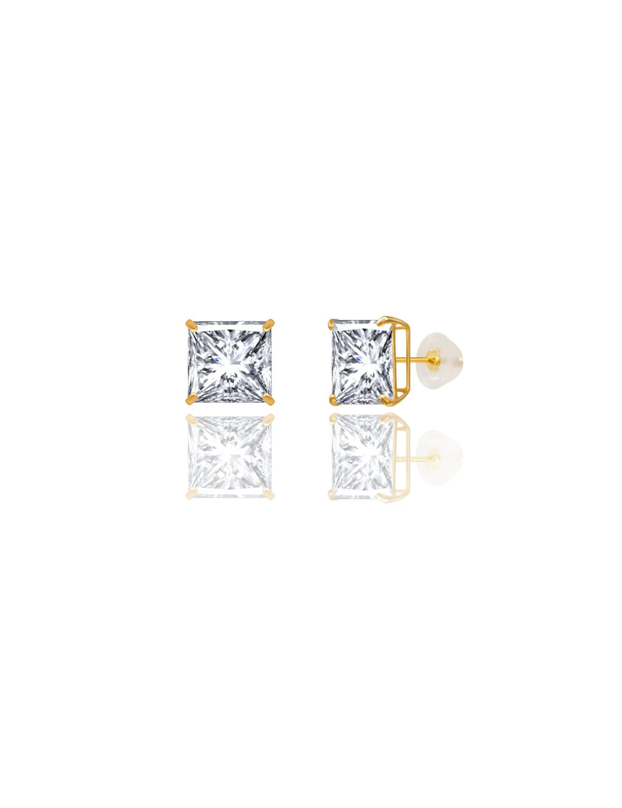 14K Yellow Gold 8MM Square CZ Pushback Stud Earrings