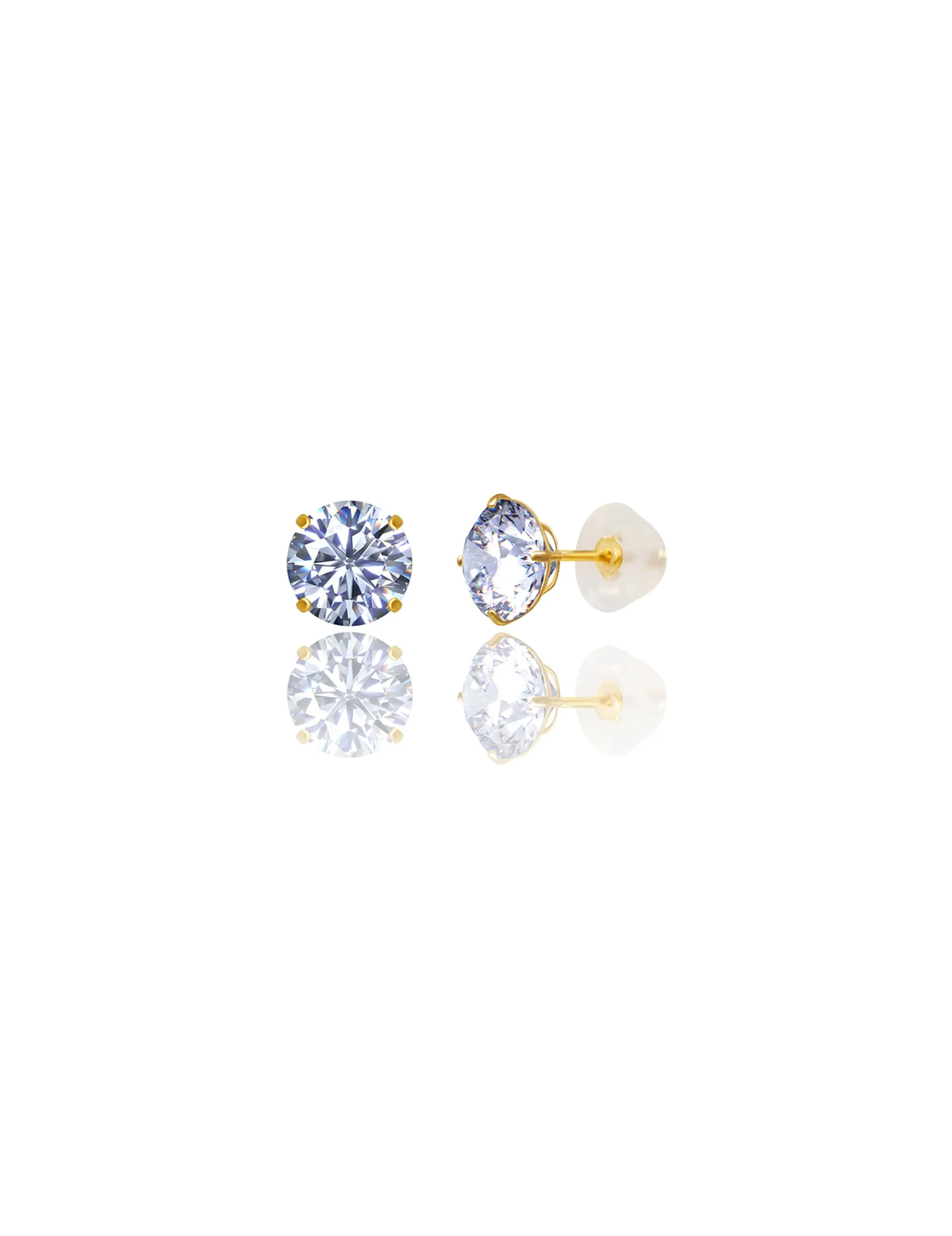 14K Yellow Gold 7MM Round CZ Pushback Stud Earrings