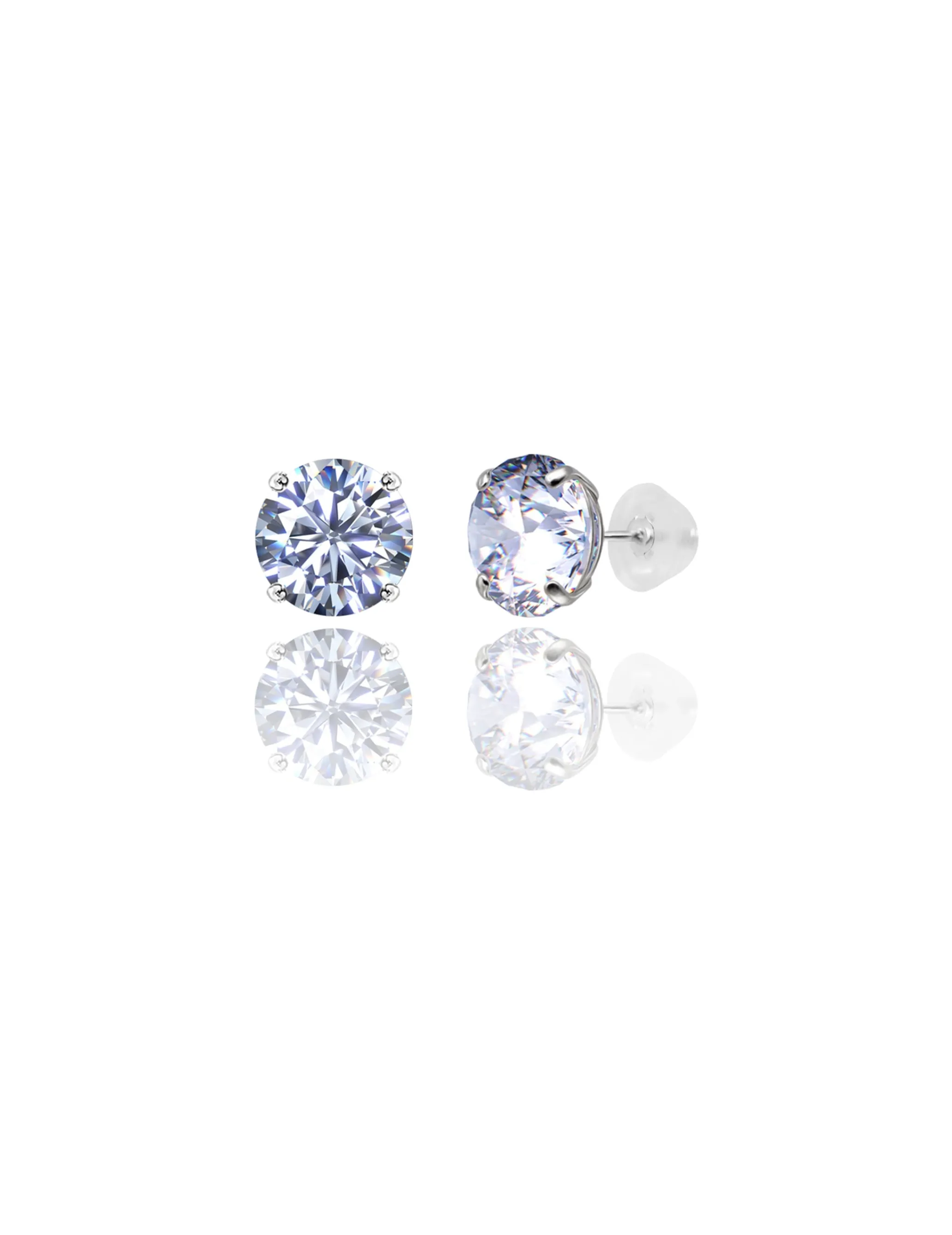 14K White Gold 9MM Round CZ Pushback Stud Earrings