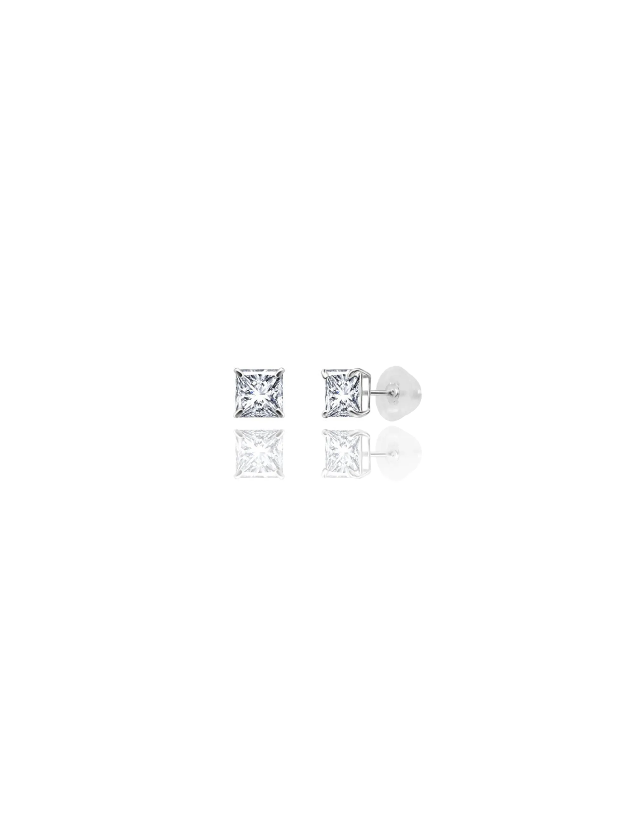 14K White Gold 5MM Square CZ Pushback Stud Earrings