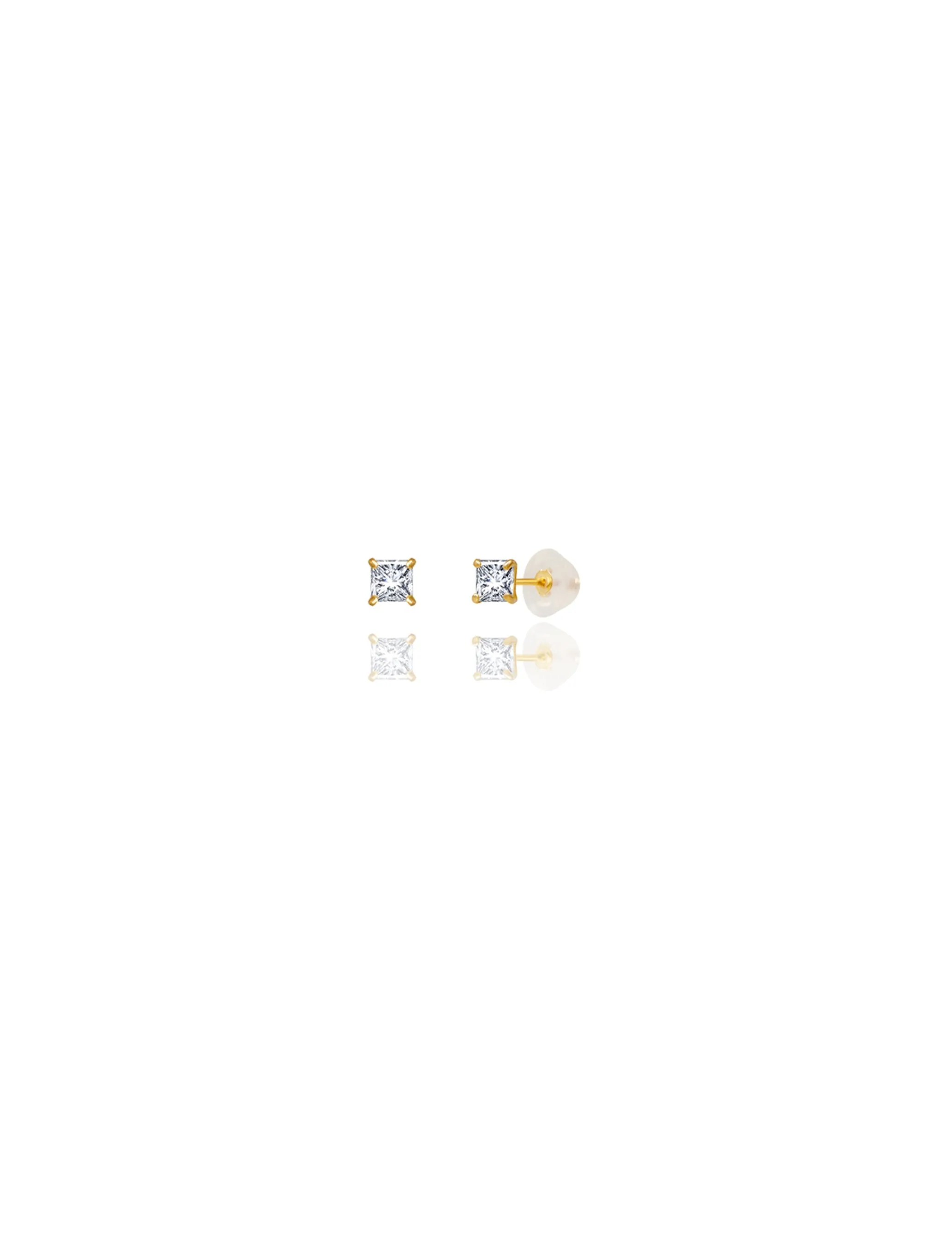 14K Yellow Gold 3MM Square CZ Pushback Stud Earrings