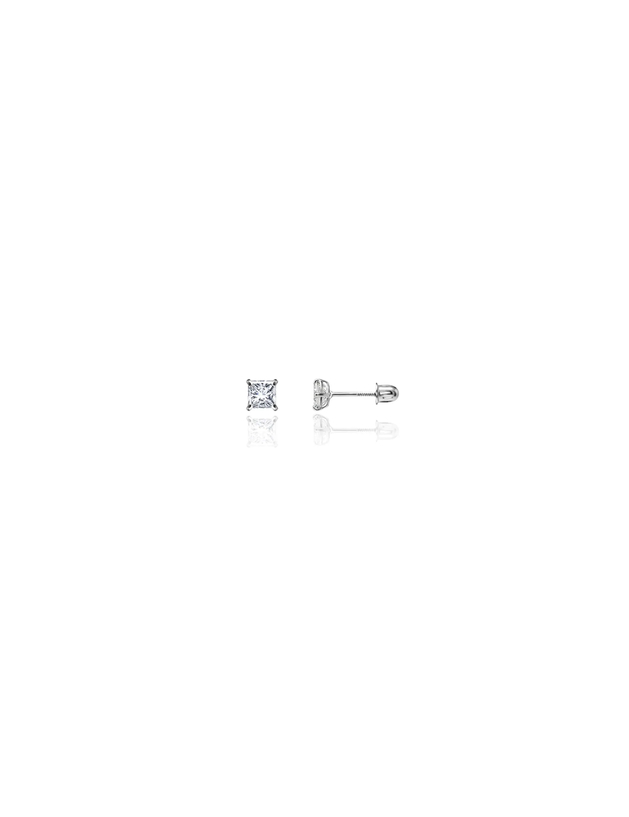 14K White Gold 3MM Square CZ Screwback Stud Earrings