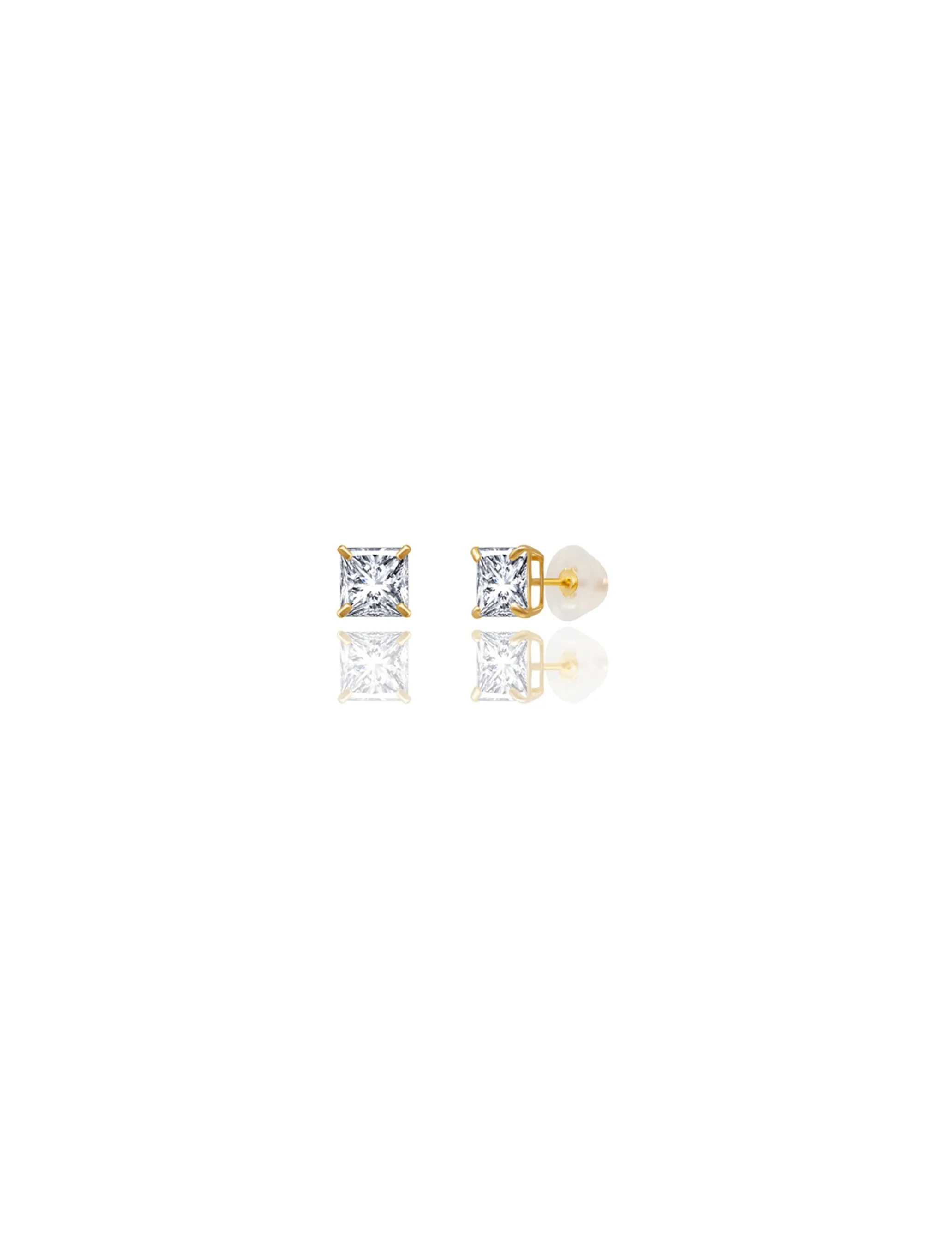 14K Yellow Gold 5MM Square CZ Pushback Stud Earrings