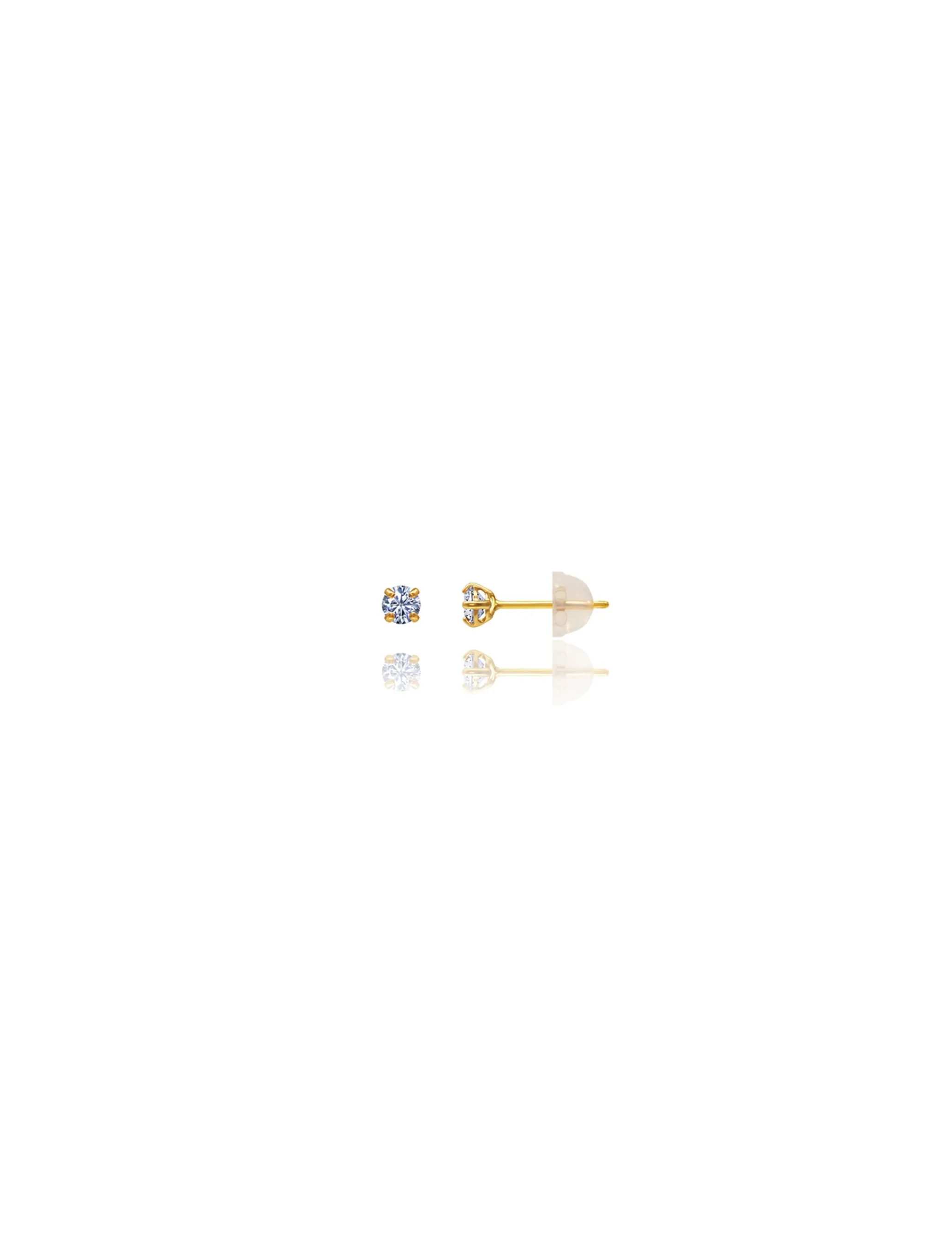 14K Yellow Gold 2MM Round CZ Pushback Stud Earrings