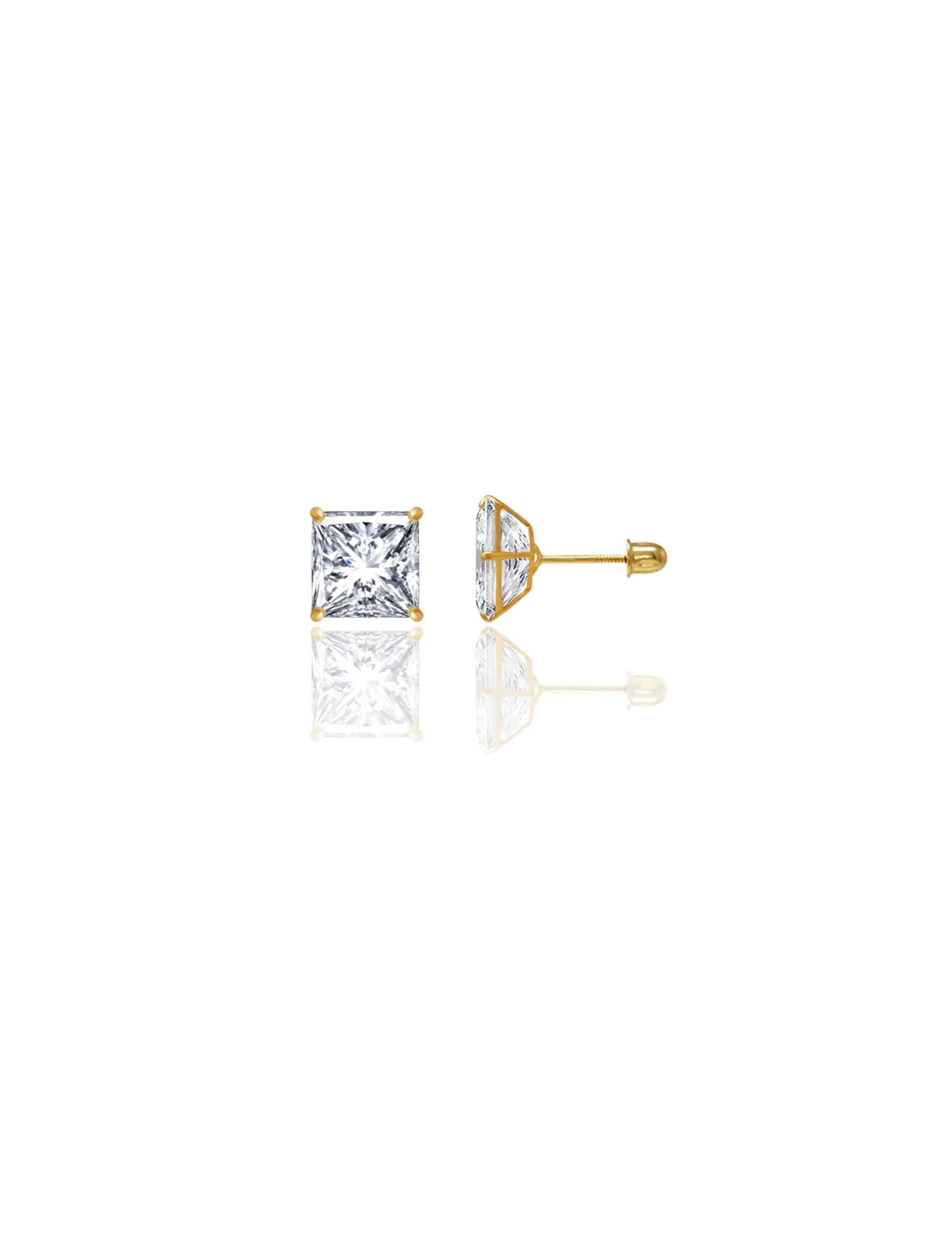 14K Yellow Gold 7MM Square CZ Screwback Stud Earrings