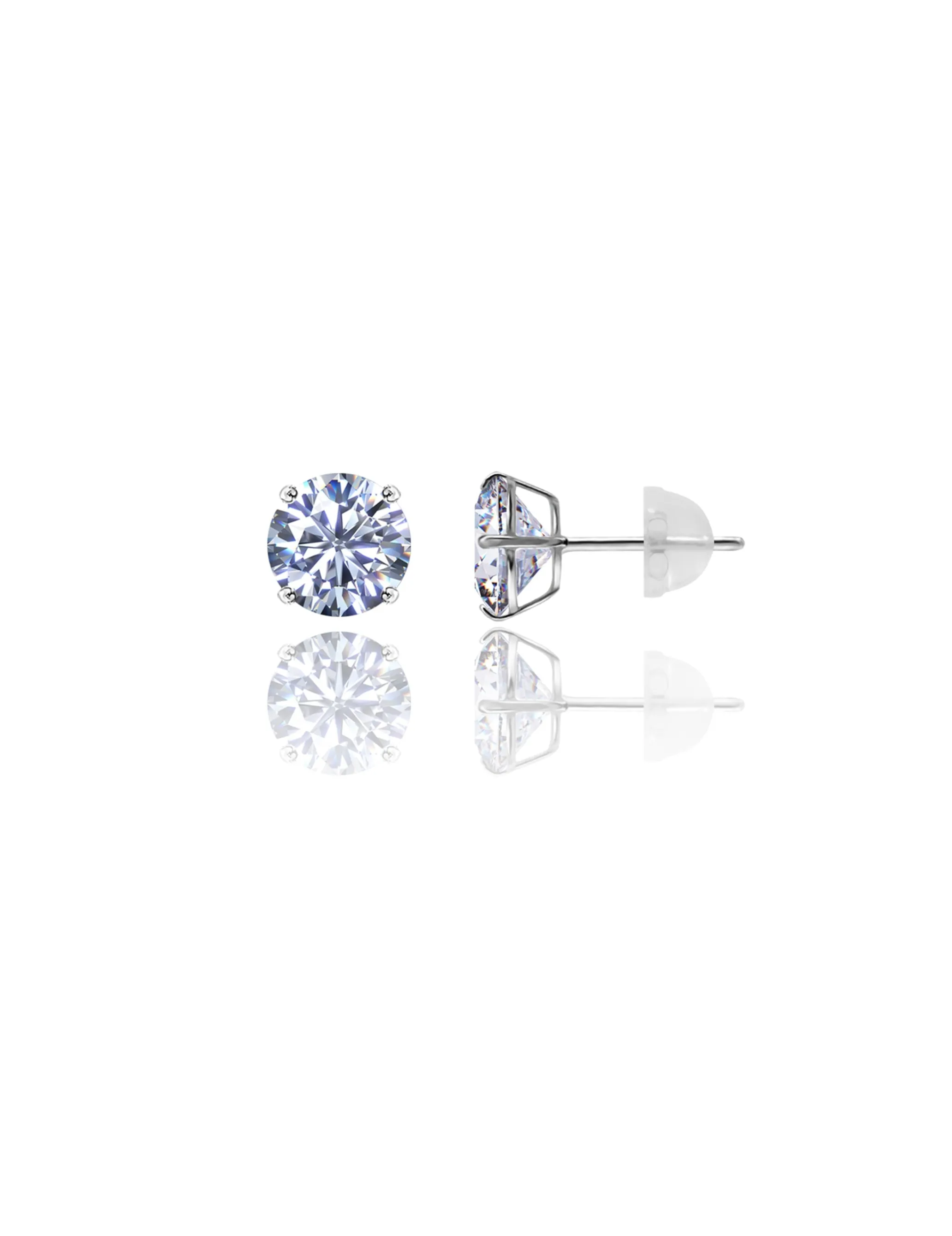 14K White Gold 8MM Round CZ Pushback Stud Earrings