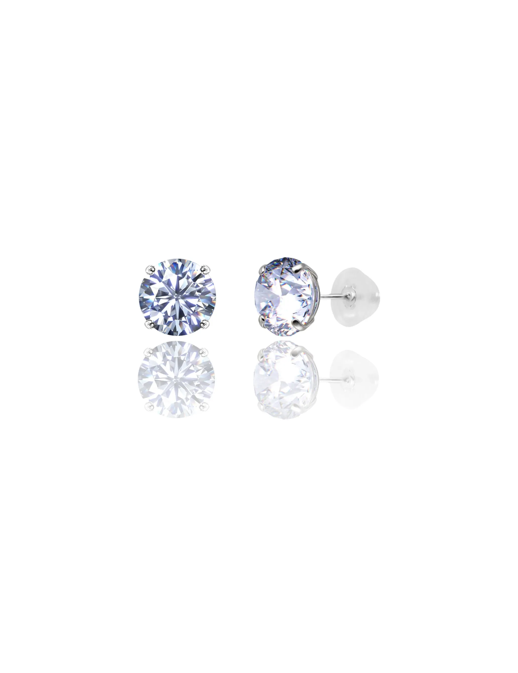 14K White Gold 8MM Round CZ Pushback Stud Earrings
