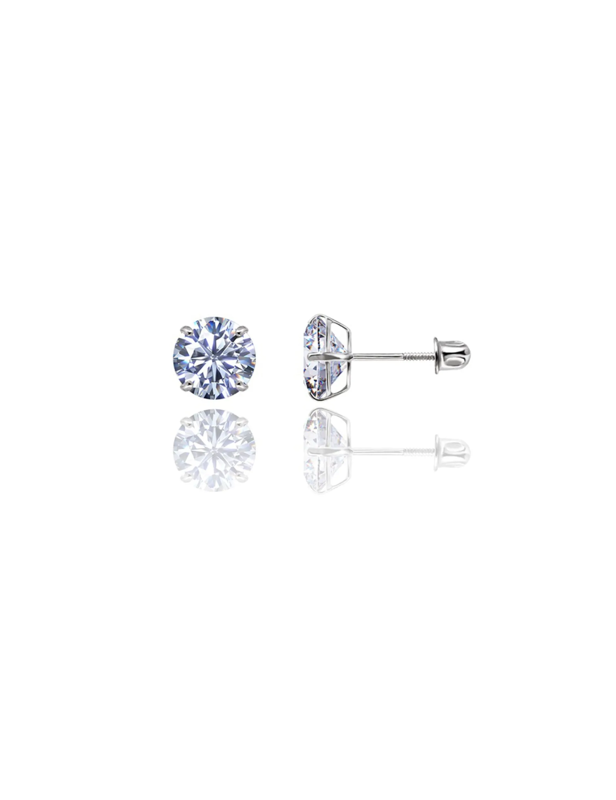 14K White Gold 7MM Round CZ Screwback Stud Earrings