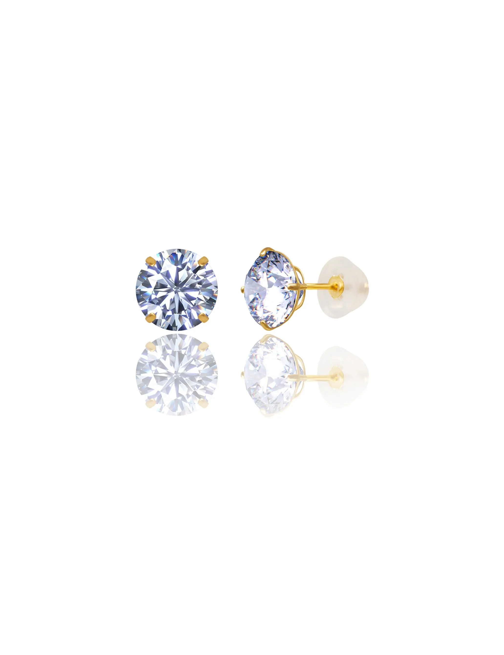 14K Yellow Gold 9MM Round CZ Pushback Stud Earrings