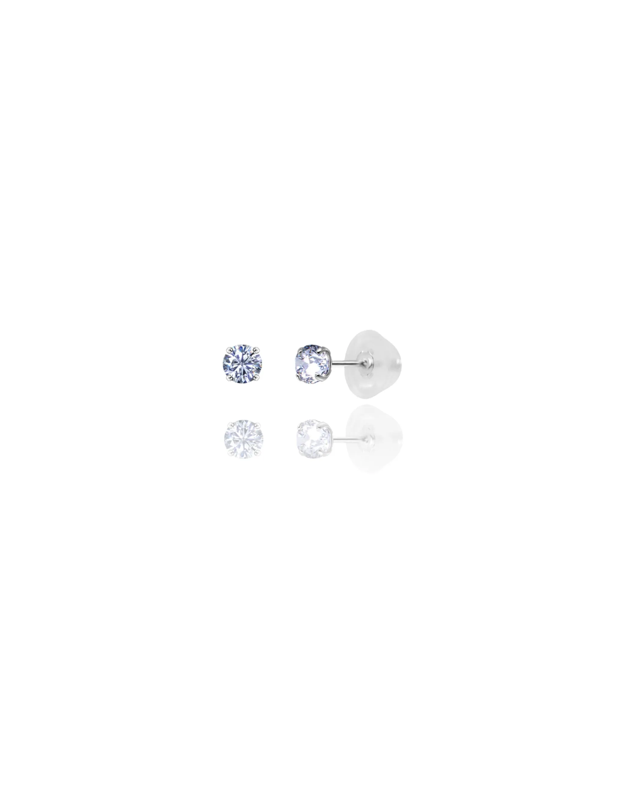 14K White Gold 3MM Round CZ Pushback Stud Earrings
