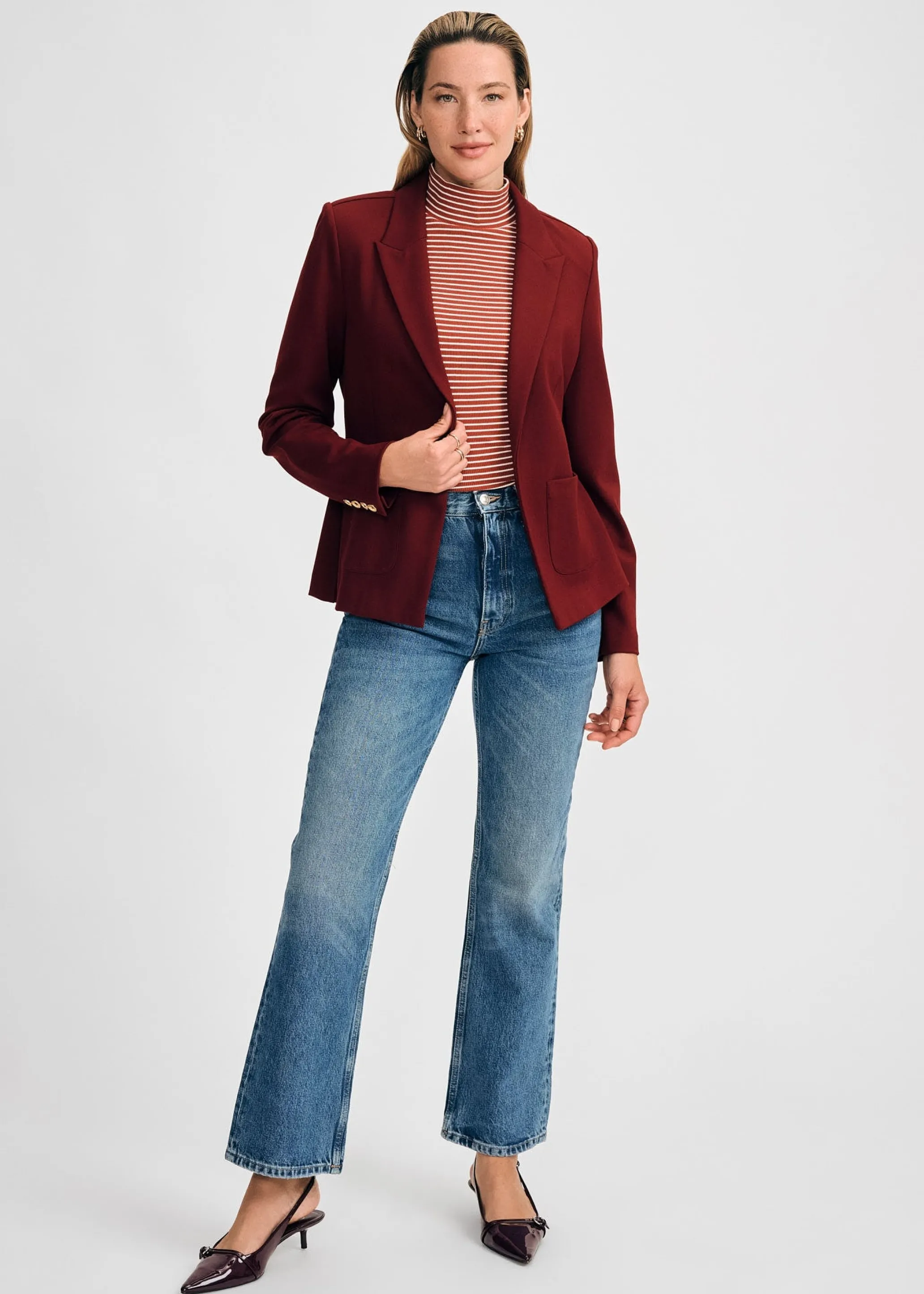 3/4 Sleeve Turtleneck Rib Top