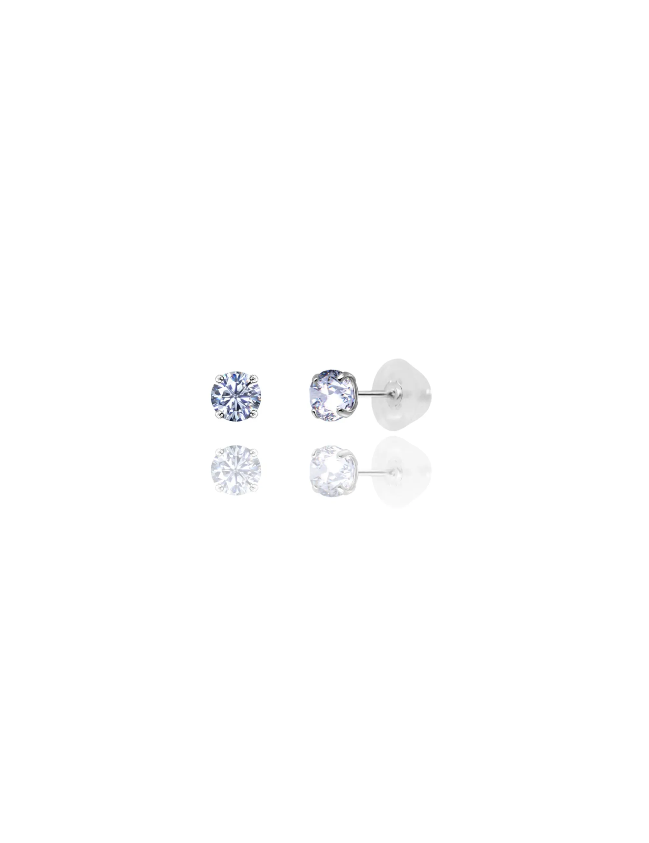 14K White Gold 4MM Round CZ Pushback Stud Earrings