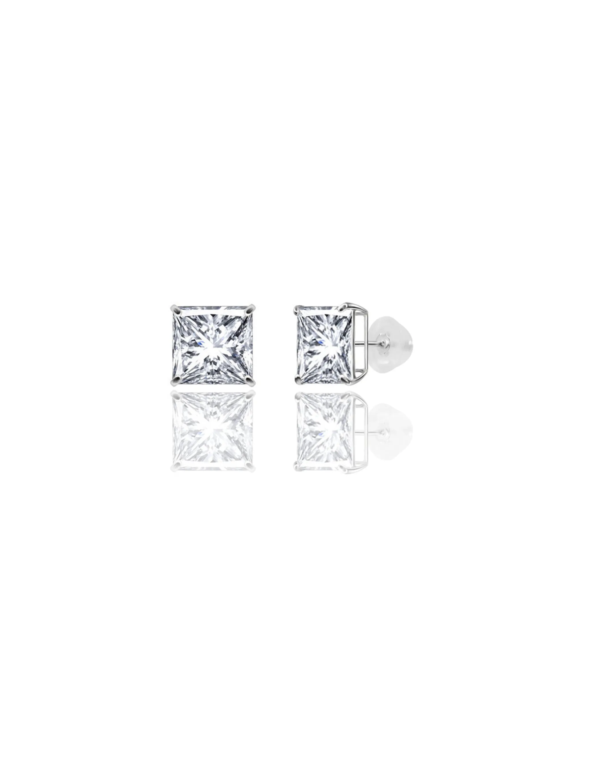 14K White Gold 8MM Square CZ Pushback Stud Earrings