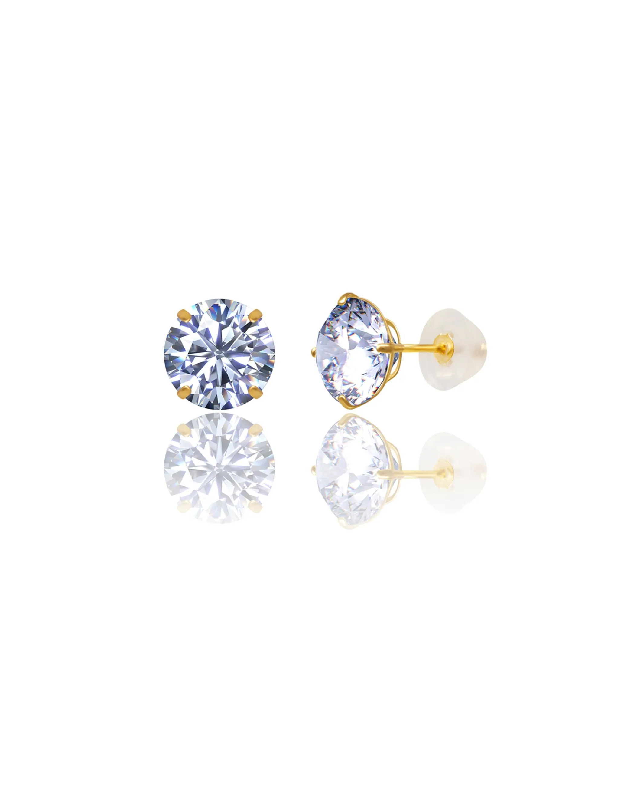 14K Yellow Gold 10MM Round CZ Pushback Stud Earrings