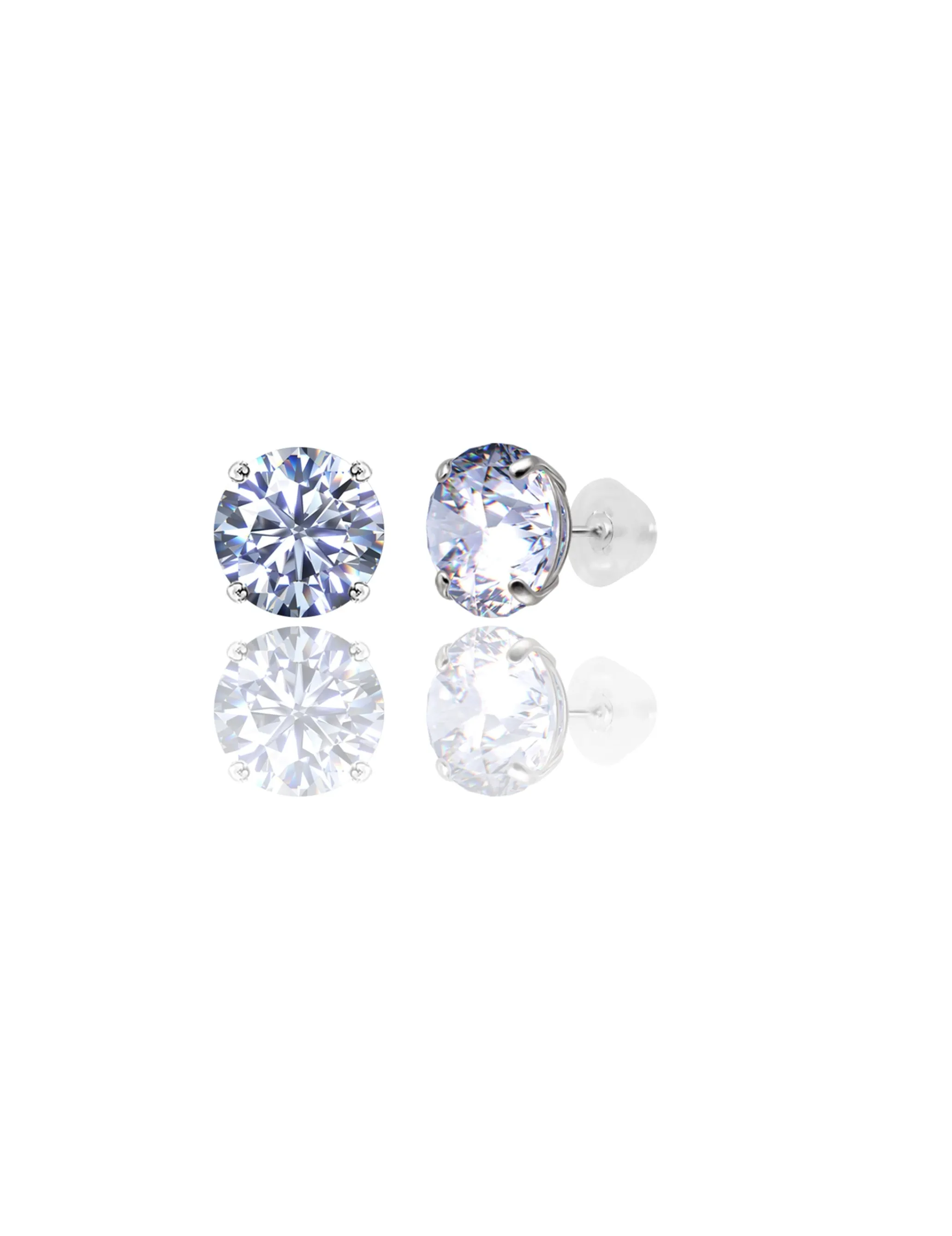 14K White Gold 10MM Round CZ Pushback Stud Earrings