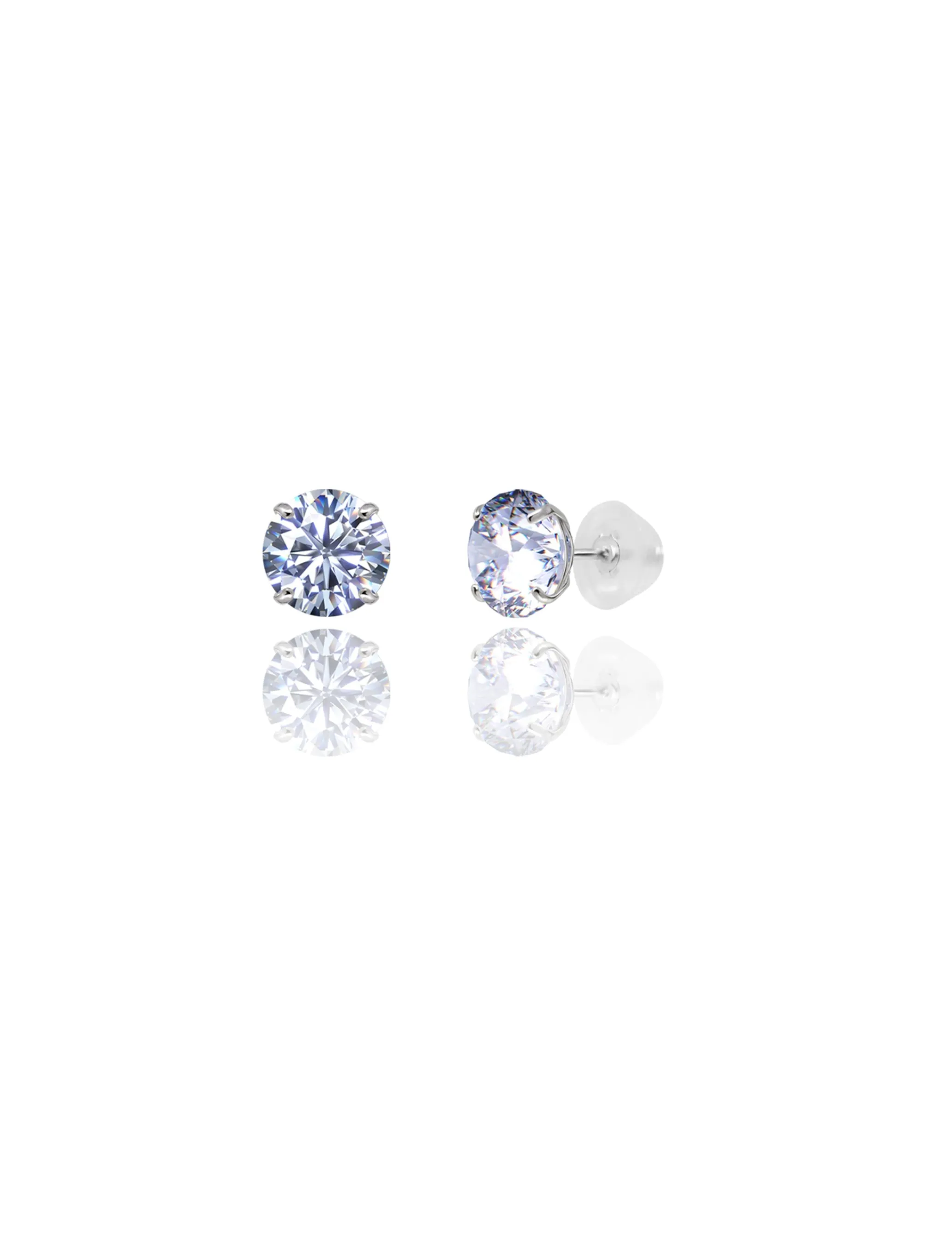 14K White Gold 7MM Round CZ Pushback Stud Earrings