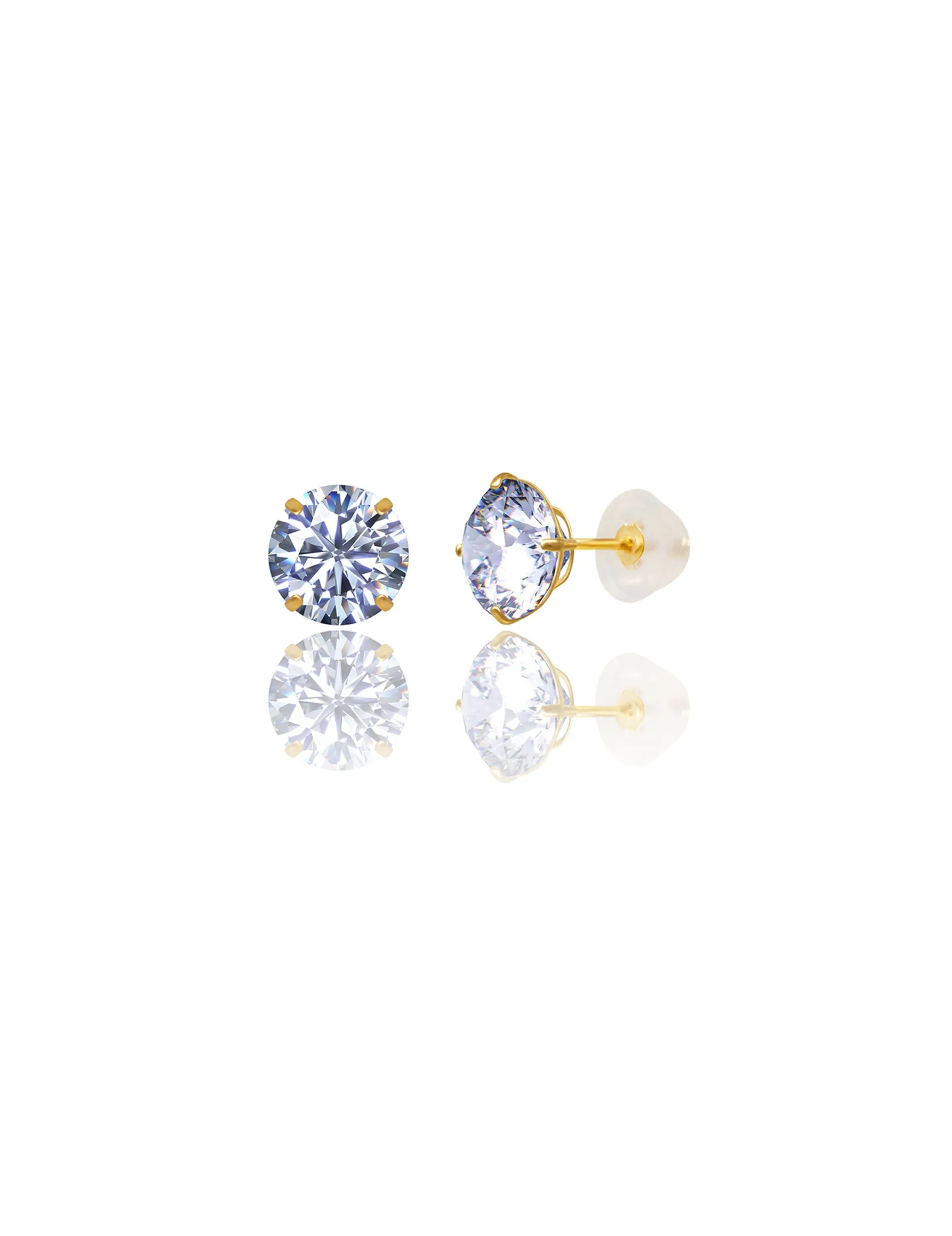 14K Yellow Gold 8MM Round CZ Pushback Stud Earrings