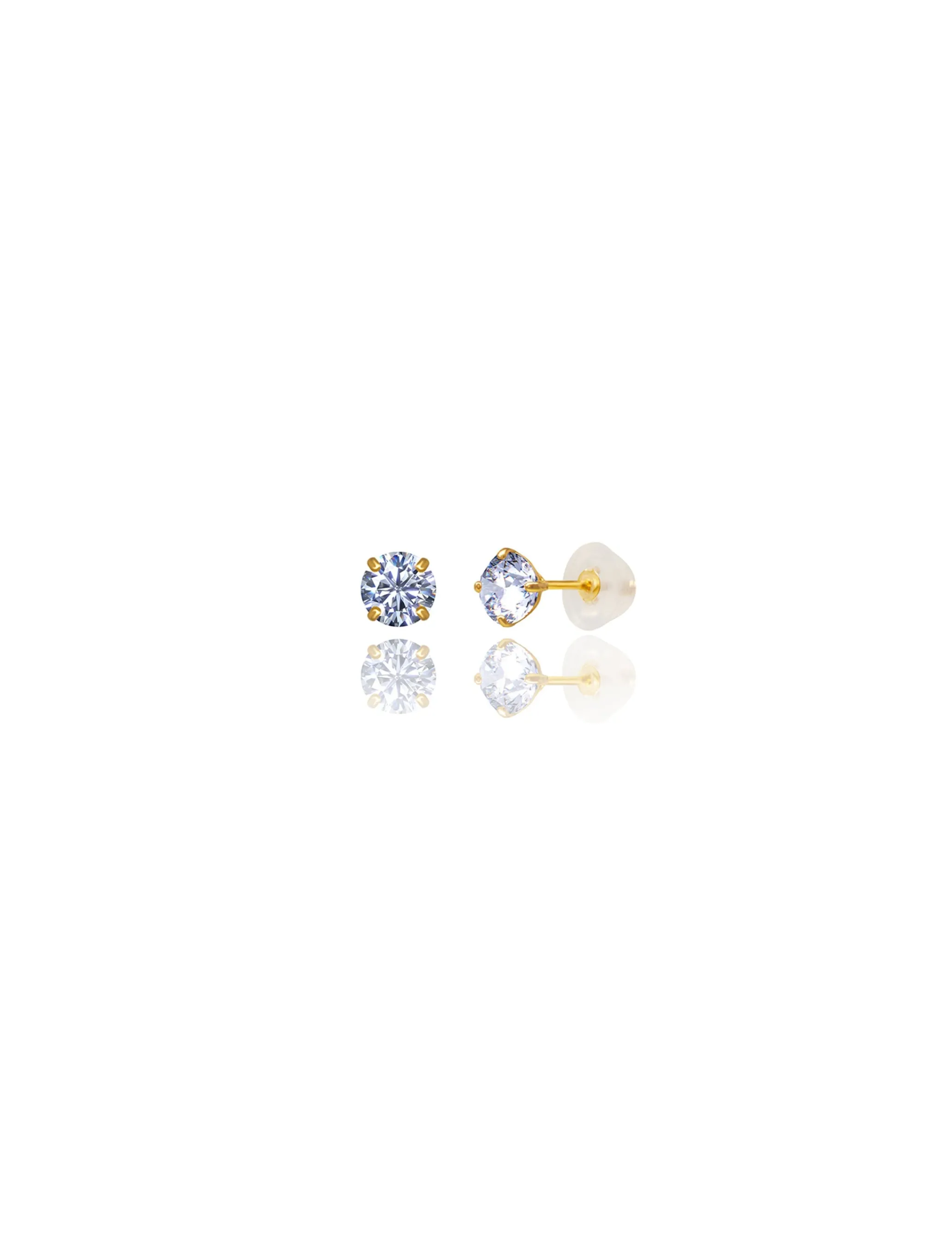 14K Yellow Gold 4MM Round CZ Pushback Stud Earrings