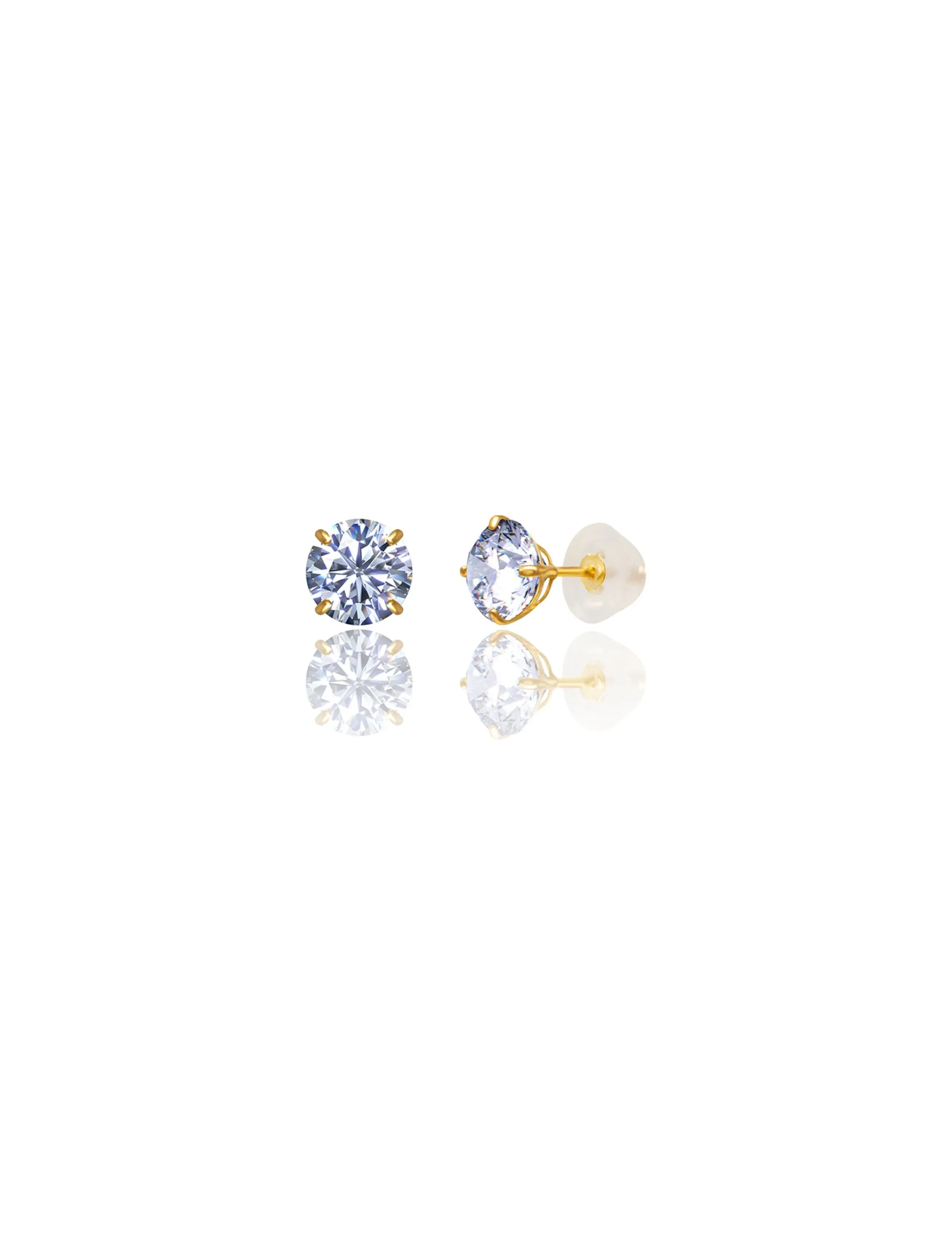 14K Yellow Gold 6MM Round CZ Pushback Stud Earrings