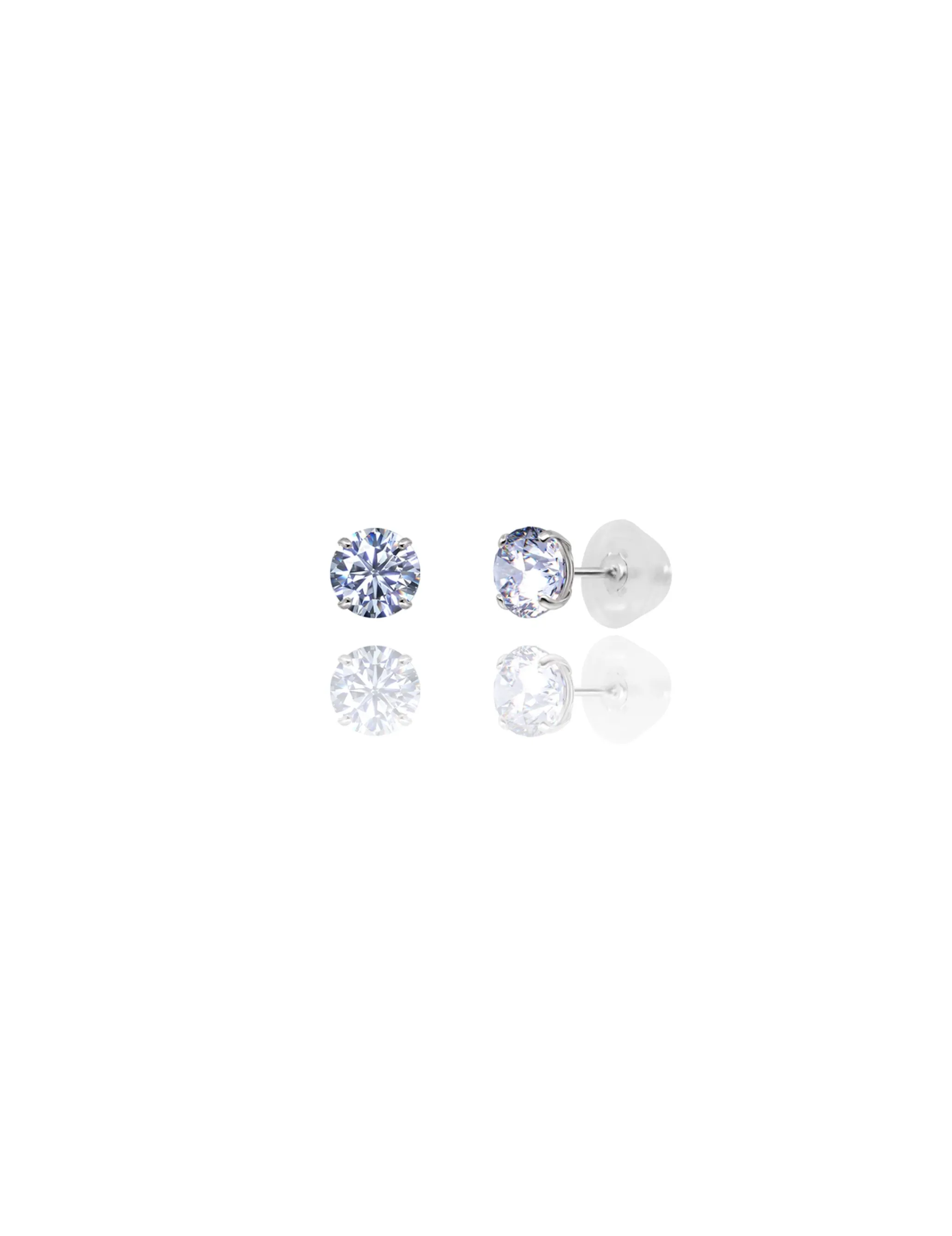 14K White Gold 5MM Round CZ Pushback Stud Earrings